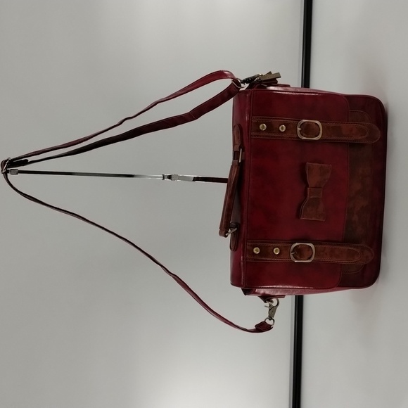 ECOSUSI faux leather red and tan satchel with removable crossbody strap - Picture 5 of 14
